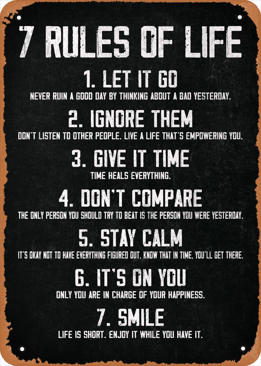 Amazon.co.jp: 7 Rules Of Life ヴィンテージメタルブリキ看板 8 x 12