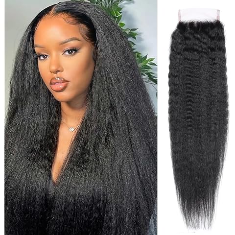 Lace Closure Kinky Straight 4x4 Lace Closure Hd Lace Closure Kinky Straight Human Hair Free Part Lace Closure Hair Natural Color Black(12inch Kinky Straight, 4x4) Cover