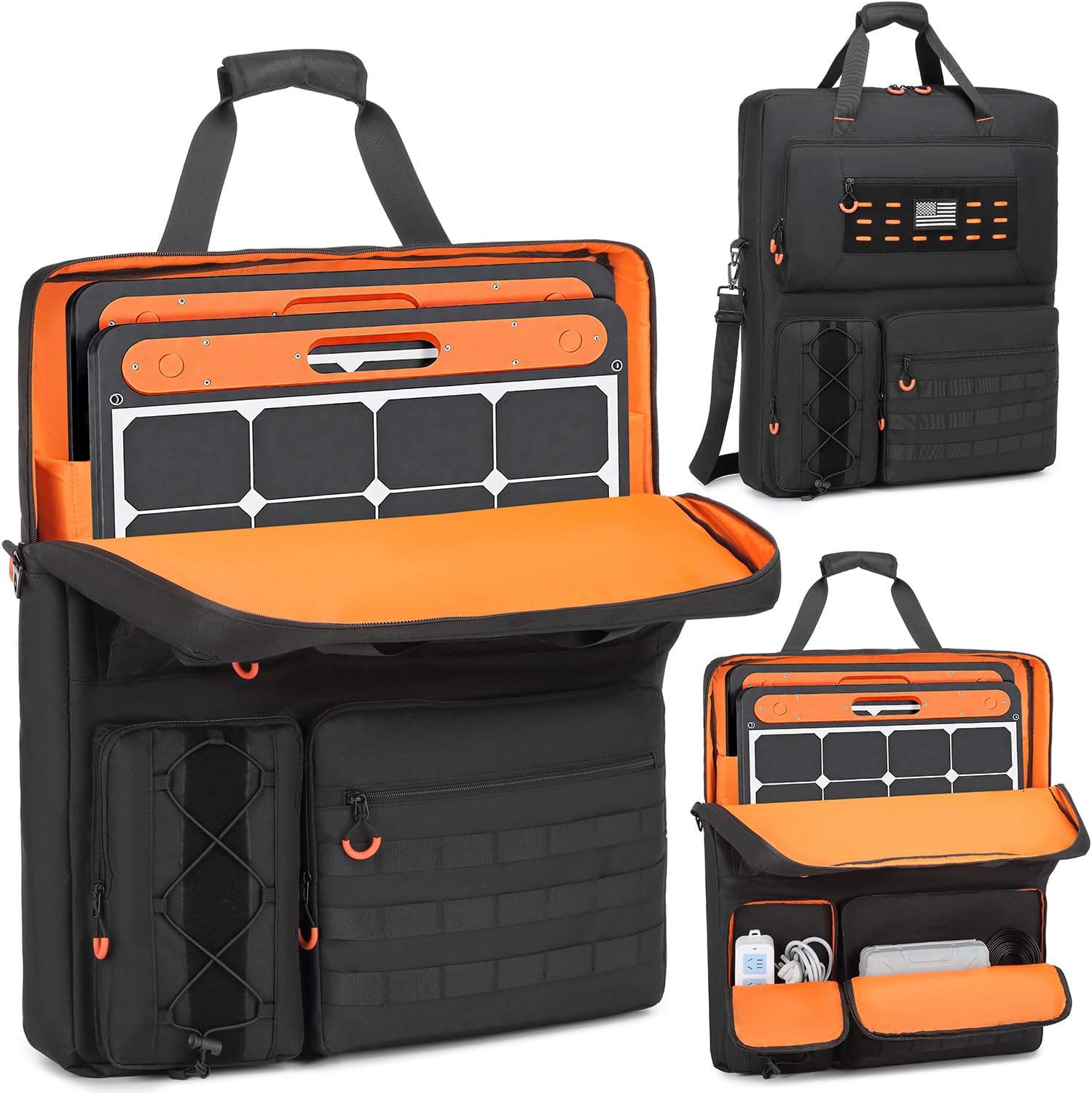 Solar Panel Carrying Case for Jackery SolarSaga 100W 100X 200W, Solar Panel Storage Bag with Protective Liner, Handle & Shoulder Strap for 2 Battery Bifacial Solar Panels & Accessories