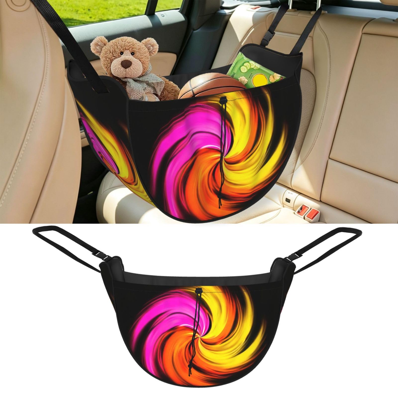 Cntdbu Black Psychedelic Swirl Car Seat Organizer-Backseat Storage Bag For Travel