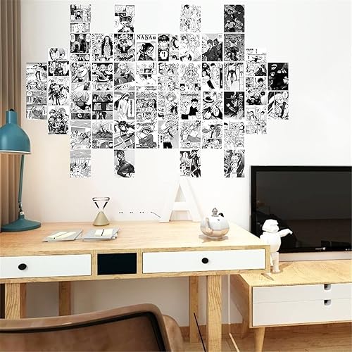 Miniatura 6 de Qintt Kit de collage de pared blanco y negro de 50 piezas, imágenes estéticas en blanco y negro, póster de anime, colección de fotos de manga,