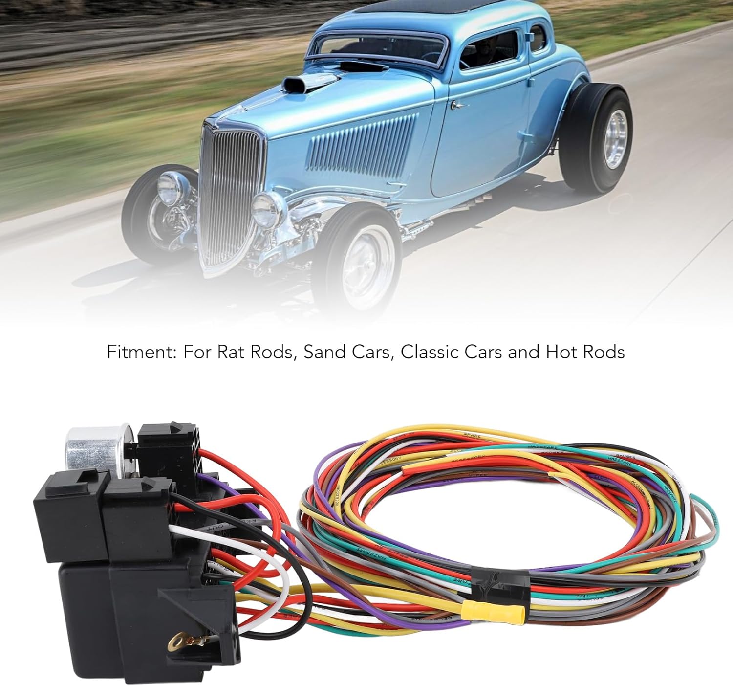 AMAKO 8 circuit universal wire harness kit for motorcycle and car with copper terminals and fuse box - abs material - fits rat rods, sand cars, classic cars and hot rods - includes