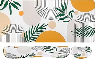 iCasso Mouse mat Set, desk mat 900 x 400mm,Stitched Edges Gaming Mouse Pad & mouse mat wrist support&Keyboard Wrist Rest,Waterproof Surface Desk Pad with Non-slip Rubber Base (Elm Leaves)