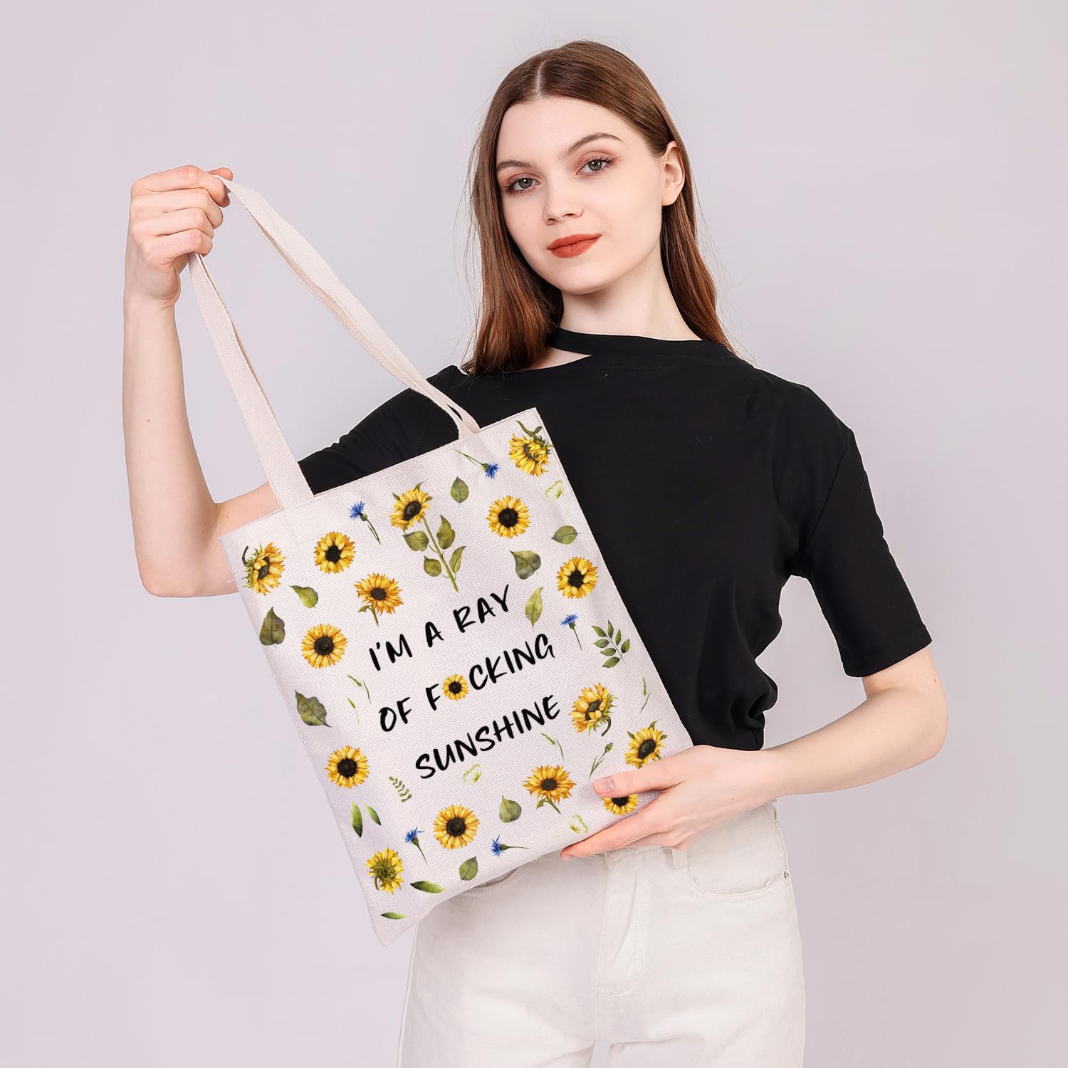 PLITI Funny Sunflower Tote Bag Sunflower Lover Gift I'm A Ray Of Fu-cking Sunshine Sarcastic Quote Shoulder Bag (Ray Sunshine TGU) - Image 4