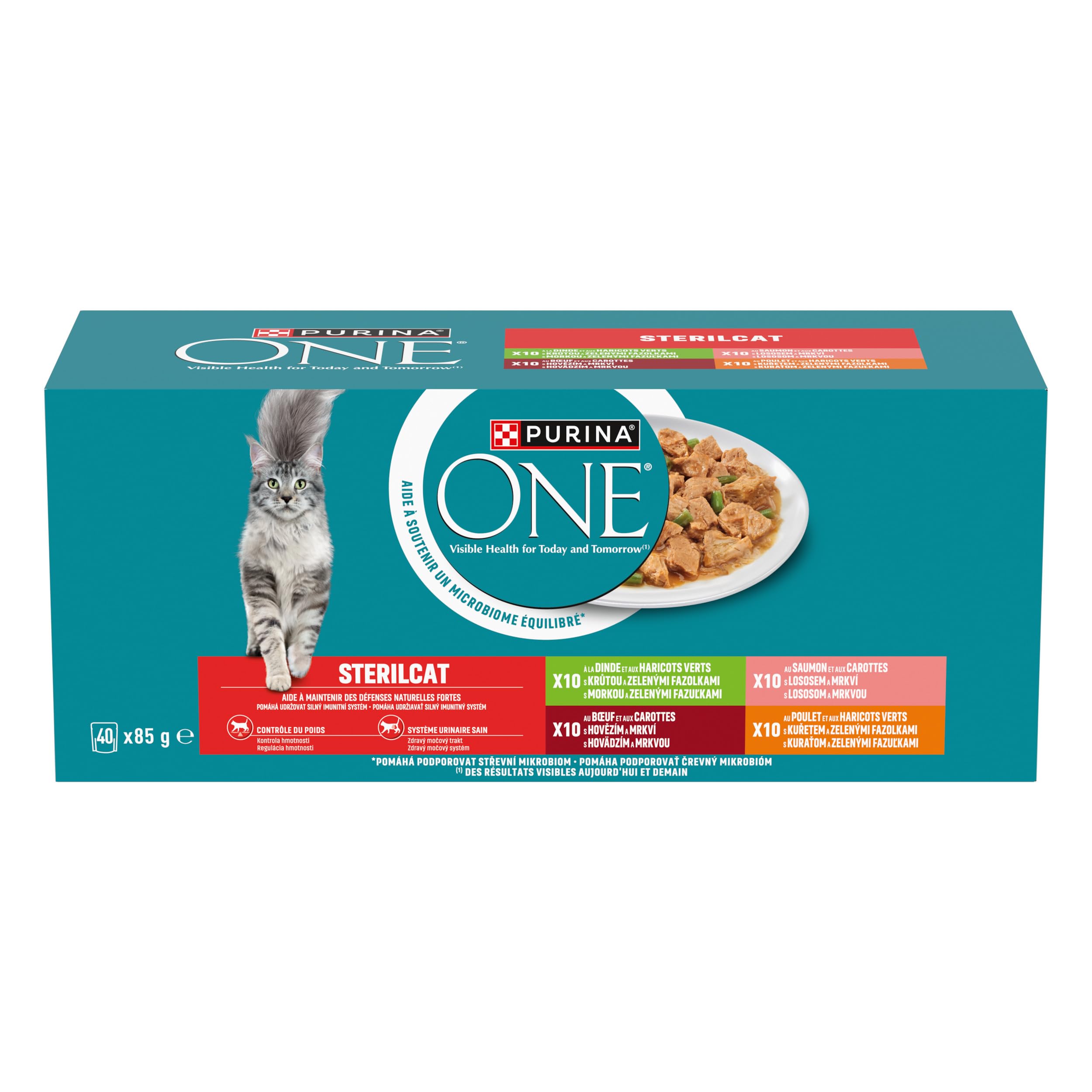PURINA ONE | Gatto adulto Sterilizzato | Sostiene la vitalità del gatto, i muscoli e le articolazioni | Scagliati in salsa | Manzo, Pollo, Salmone, Tacchino | Bustine Freschezza, Confezione da 40 x 85