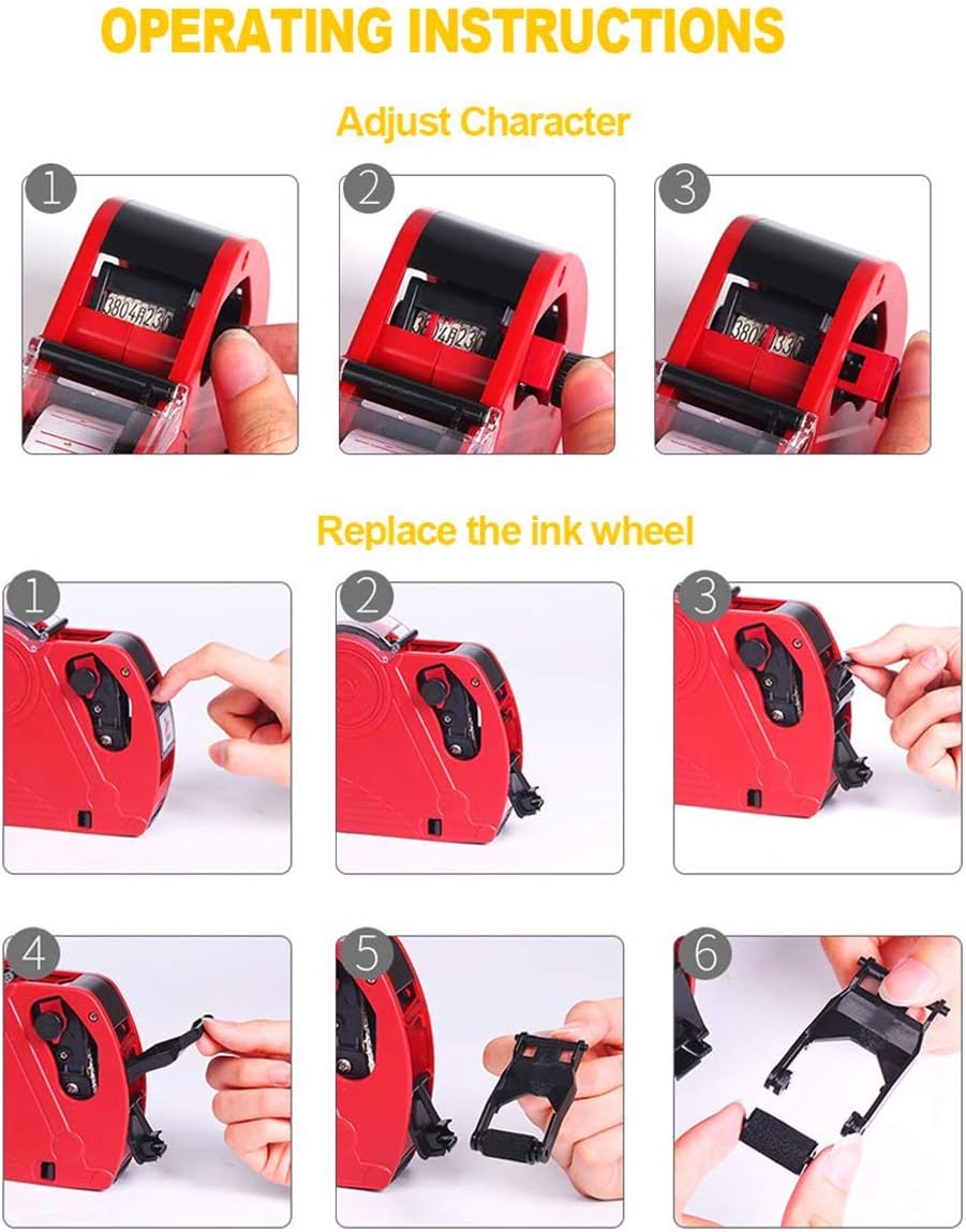 Step-by-step guide for adjusting characters and replacing ink wheel on MX-5500 price tag gun