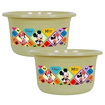 Heart Home Disney Check Bath Tub | Versatile Utility Gaint Tub | Plastic Bath Tub for Baby | Clothes Washing Tub For Bathroom | Feeding Pan Tub | TUB-25 LTR | Pack of 2 | Beige