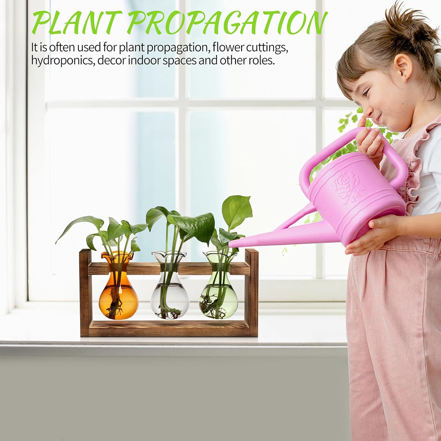 Plant Propagation Station Plant Terrarium Unique Birthday Gifts for Women Home Office Decor Planter with Wooden Stand - 3 Bulb Glass Vase - Image 4