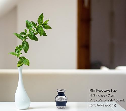Miniatura 4 de Urnas pequeñas para recuerdo de cenizas humanas  Juego de 1 en azul marino  Mini urnas de cremación  Urna conmemorativa para cenizas con funda,