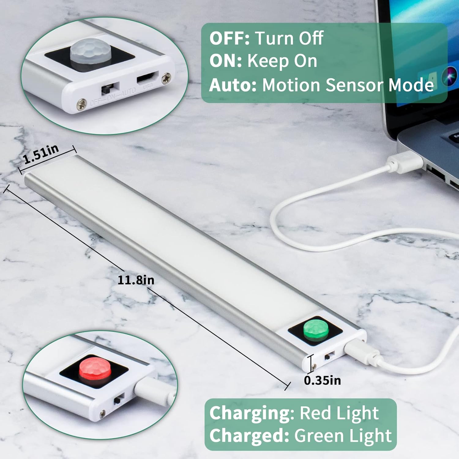 50-LED Closet Lights Motion Sensored,Under Cabinet Lighting Wireless USB Rechargeable Magnetic Night Lights,Battery Operated Under Counter Lights for Kitchen,Motion Activated Light Bar-2pack