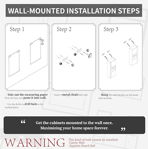 Miniatura 7 de AMERLIFE 2 gabinetes de almacenamiento de pared con luces LED, modernos armarios flotantes de alto brillo con 4 puertas y estantes de vidrio