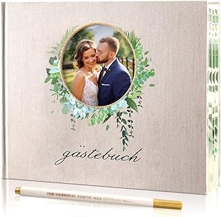 AISBUGUR Gästebuch Hochzeit, Polaroid Hochzeit Gästebuch Empfang 100 Seiten Dickes Papier Hardcover 8 "x 10", Gästebuch Hochzeit Personalisiert Alternative mit Markierungen Stift Beige