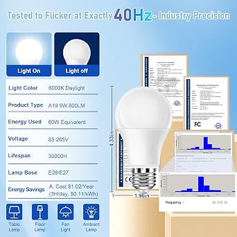 40Hz Therapy Light Bulb Improve Focus, Memory & Mood for Seniors Easy to Use | 85265V Wide Voltage | E26 Base| 6000K Daylight | No Headache | Easy Daily Use