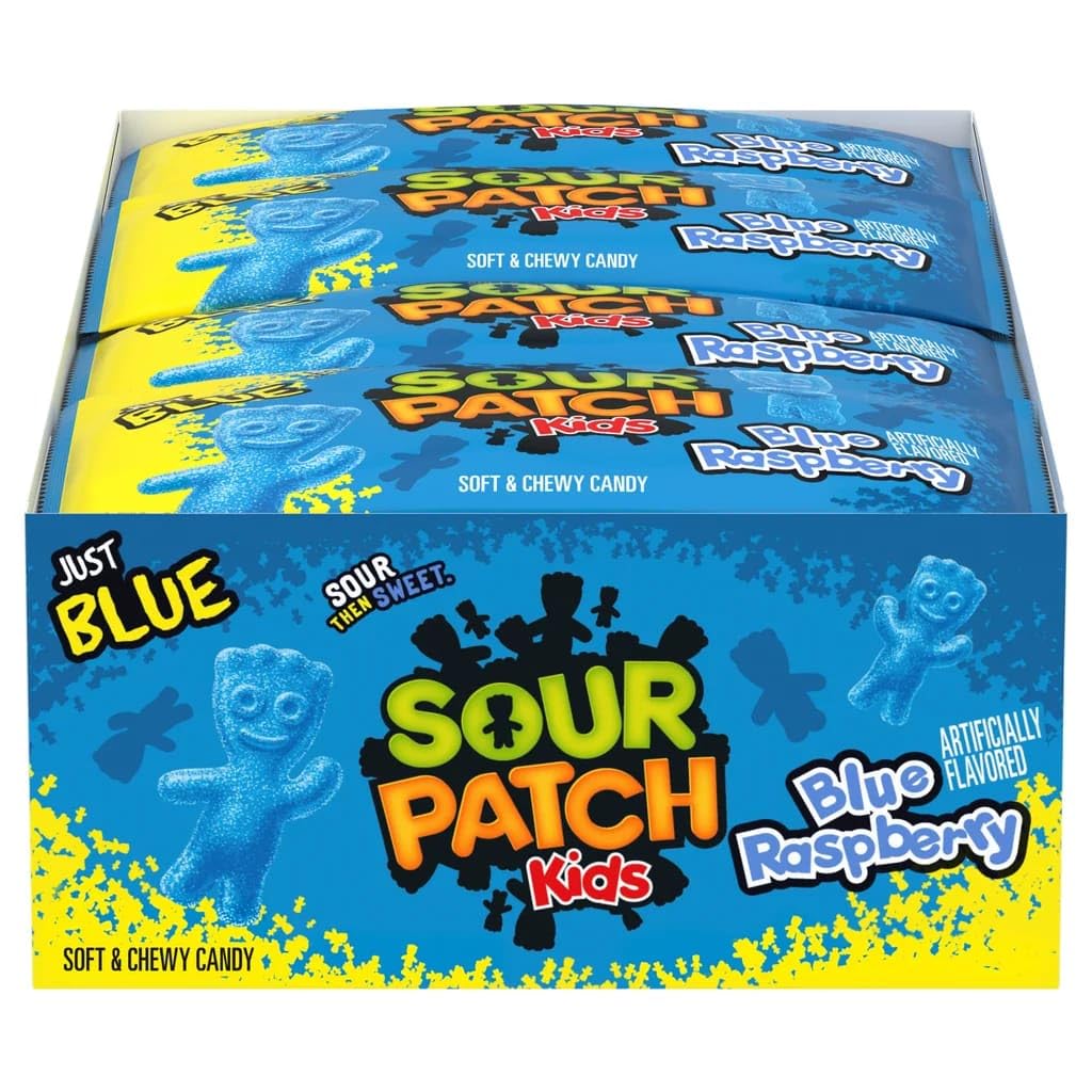Sour Patch Kids Blue Raspberry Candy, Soft & Chewy Gummies, Sour Then Sweet, 2 oz Individual Bags, Bulk Pack (24 Count), Party Snacks & Lunchbox Treats