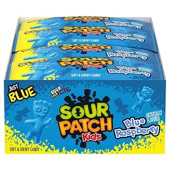 Sour Patch Kids Blue Raspberry Candy, Soft & Chewy Gummies, Sour Then Sweet, 2 oz Individual Bags, Bulk Pack 24 Count, Party Snacks & Lunchbox Treats
