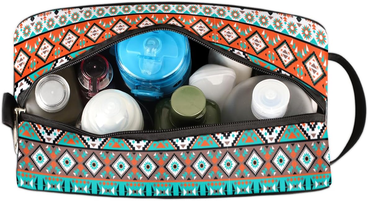cfpolar Aztec Toiletry Travel Bag for Women, Ethnic Western Style Water-Resistant Shaving Kit Large Capacity Dopp Kit, Toiletry Organizer Shaving Bag for Travel Sports Bathroom Shower