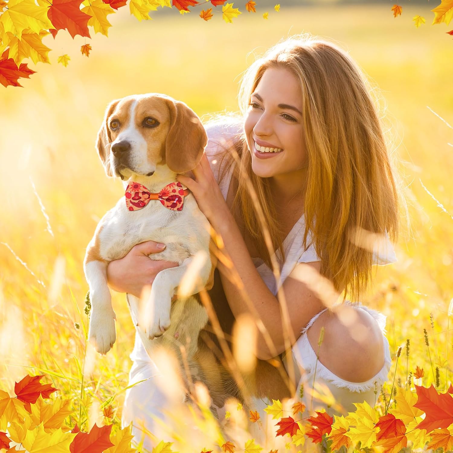 Sadnyy 160 Pieces Thanksgiving Day Dog Bow Tie Collar Set Dog Cat Bow Ties Neck Ties Adjustable Dogs Bowties Collar Grooming Accessories for Thanksgiving Pets Supplies Maple Leaf(Maple Leaf)