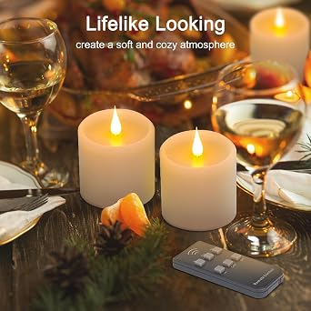 Flickering Flameless Candles with 3D Moving Flame, Real Wax Battery Operated Candles with Timer and Remote, Last 600+ Hours, 3 x 3 LED Fake Candles for Home Wedding Christmas Decor, 2 Pack
