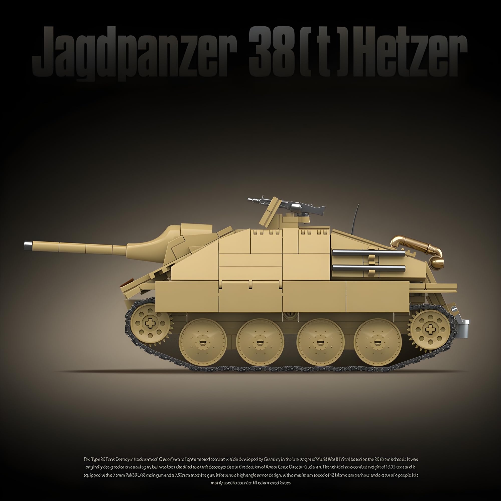 Technik WW2 - Lot de 702 blocs de construction - Chasseur de chars WW2 - 38 (t) - Avec 3 figurines miniatures - Jouet militaire - Pour la maison, le bureau - Décoration - Cadeau (702 pièces)