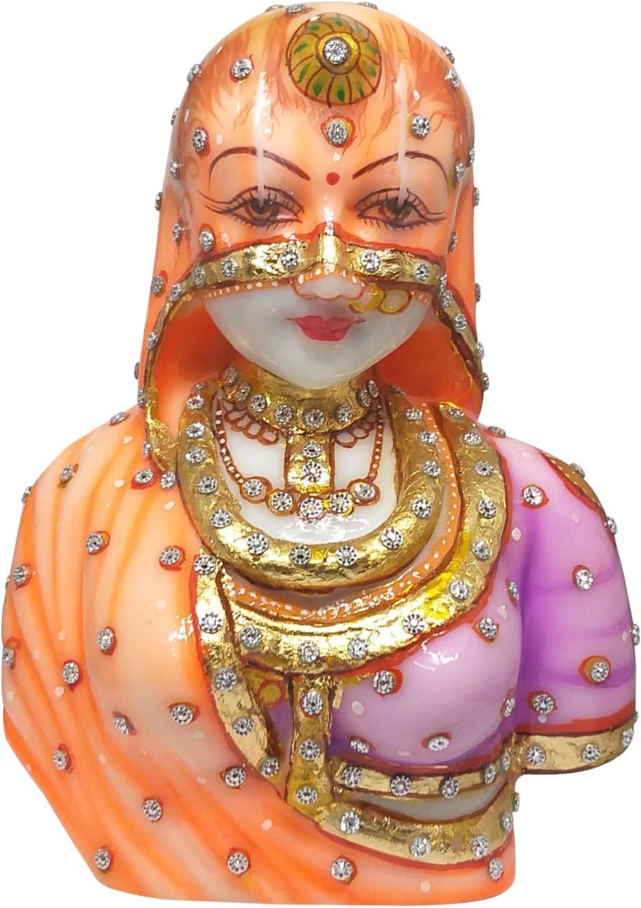Saugat Traders Rajasthani Lady Veil Women Statue Showpiece(Orange) for Diwali Home Decoration