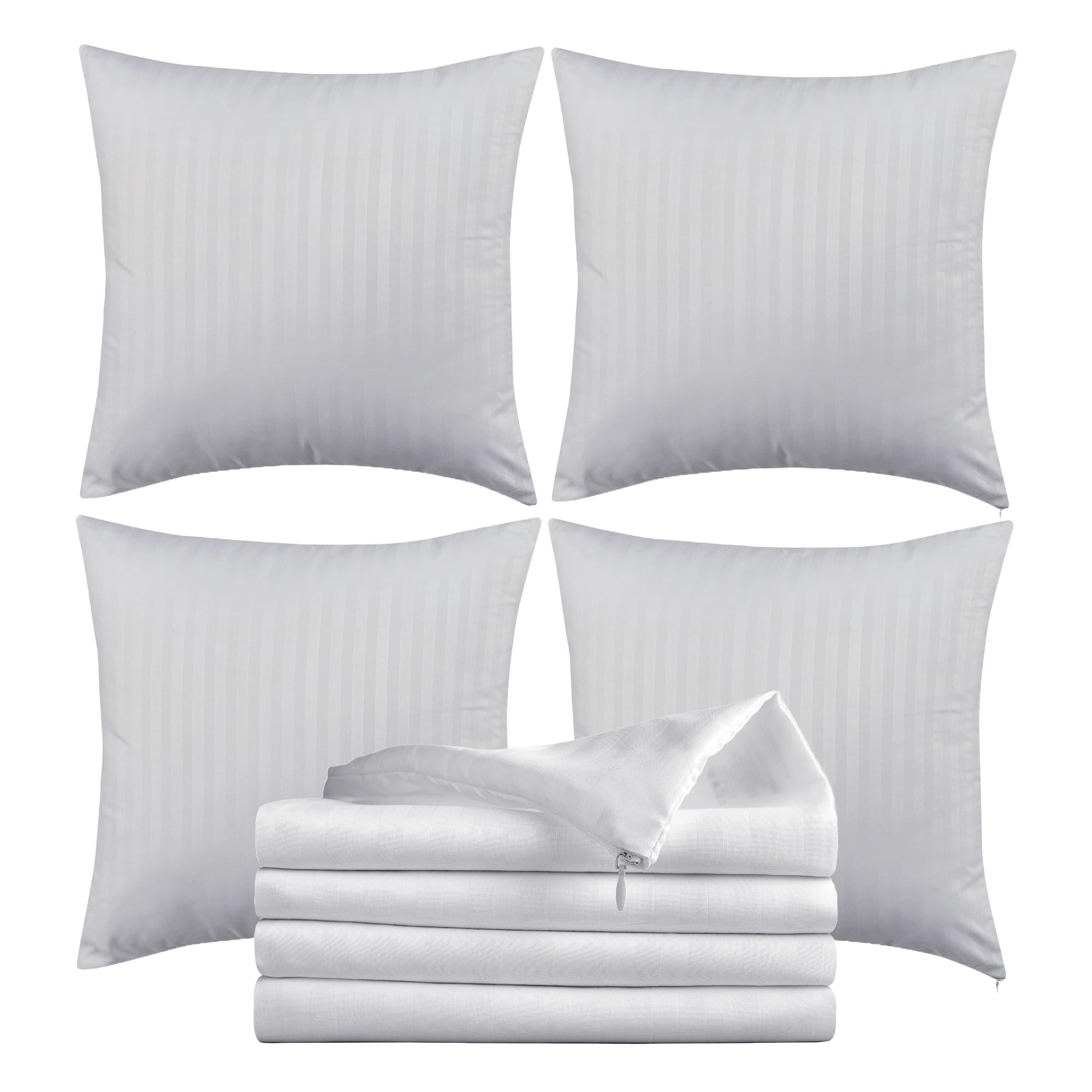 Orison Sapphire® Cushion Covers 45 x 45 cm Set of 4 | Microfiber Soft Satin Stripe Square Cushion Cover Protectors with Invisible Zipper Pillow Cases | Living room, Bedroom, Sofa | White 18x18 Inch