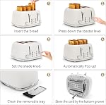 Grille-pain 4 tranches, grille-pain rétro en acier inoxydable avec 6 réglages de brunissage, fentes de 1,5 po avec fonctions d'annulation/décongélation/réchauffage, panneau de contrôle indépendant double (blanc)