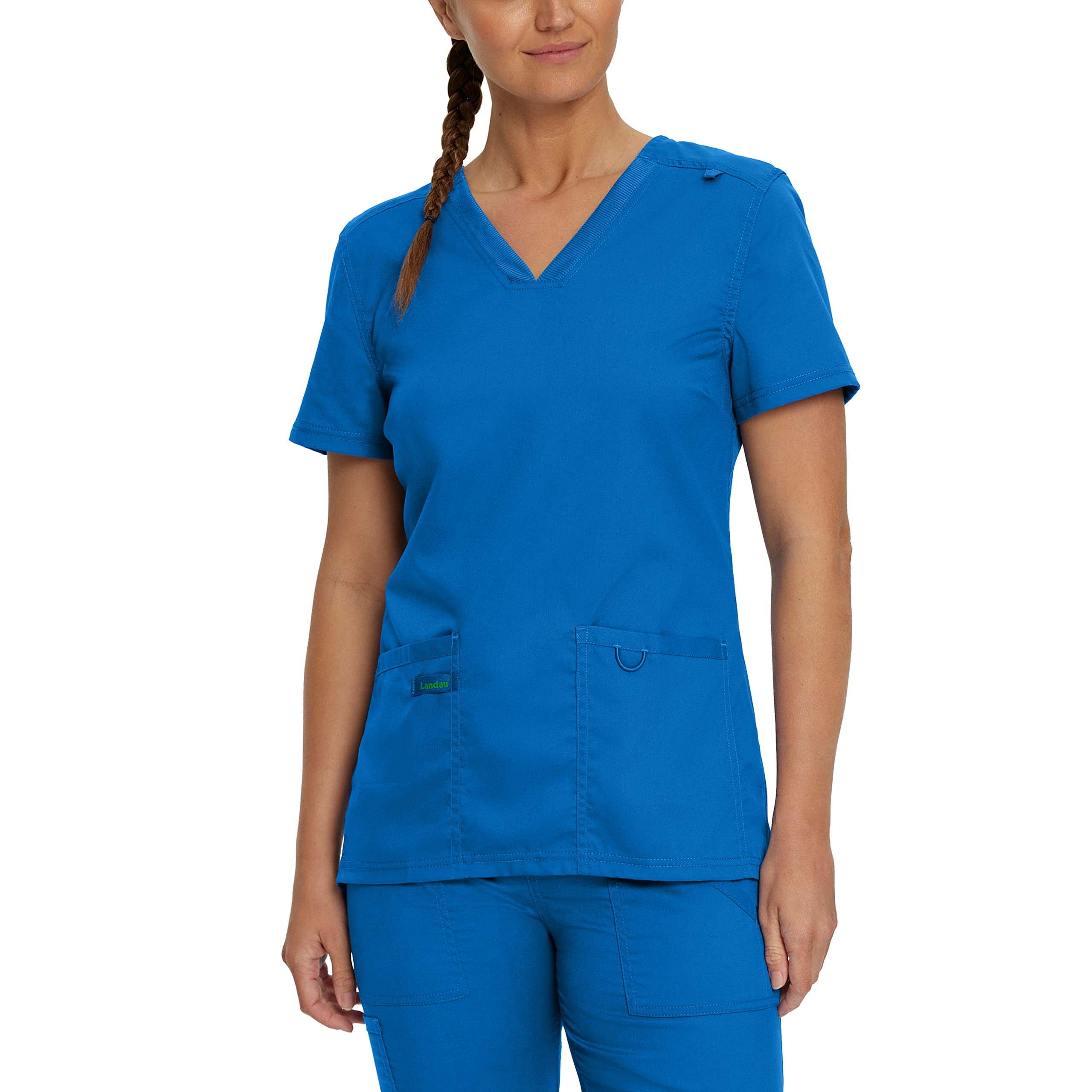 Landau Proflex Tailored Fit Stretch 2-Pocket V-Neck Scrub Top for Women 4168