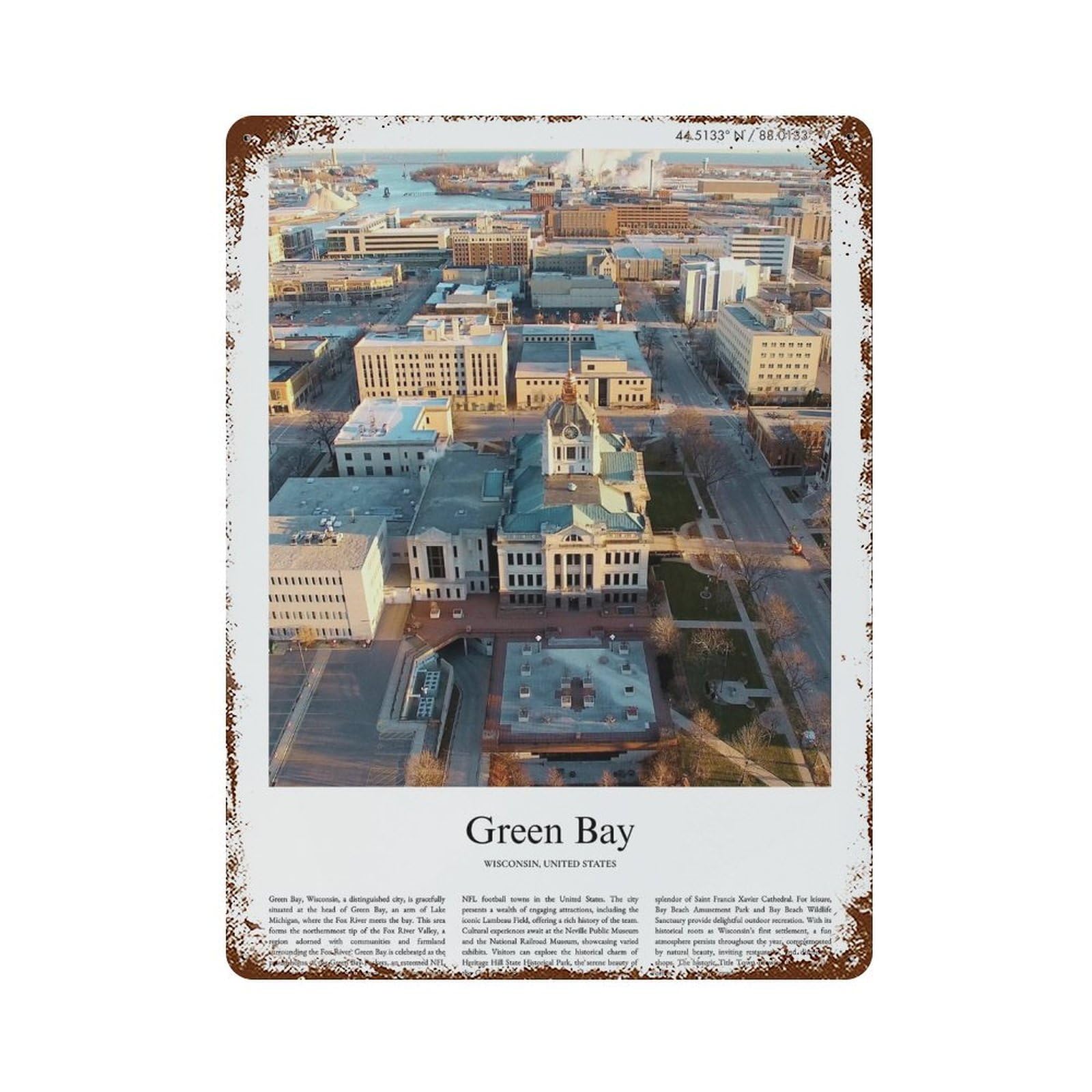 xiaoxiaoshen Green Bay Wisconsin, United States, USA City Scenery Wall Decor Art Metal Tin Poster Modern Home Decor Art Home Bar Shop Decorations Vintage Sign 40x30cm