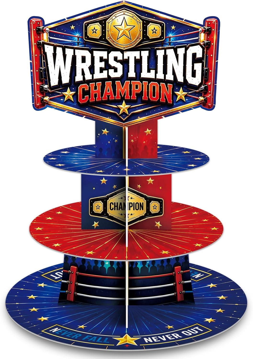 Wrestling Themed Cupcake Stand Candy Dessert Tower Wrestling Cake Stand Table Centerpiece for Wrestling Birthday Party Decorations Supplies Boys & Male Fans Wrestling Cupcake Holder Liners