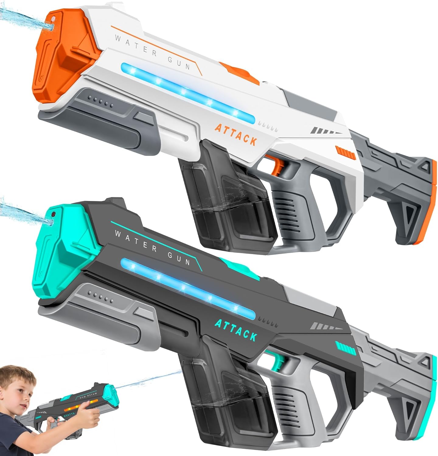2 Pack Electric Water Gun for Adults, Light Up, Large Capacity