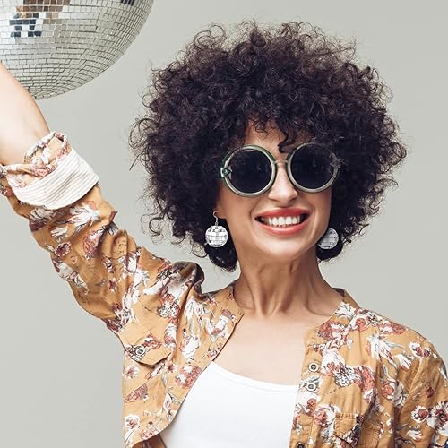 Miniatura 3 de Aretes de bola de discoteca para mujer, aretes de bola de discoteca de los años 60 o 70, aretes de Halloween para mujer, accesorios de disfraz de