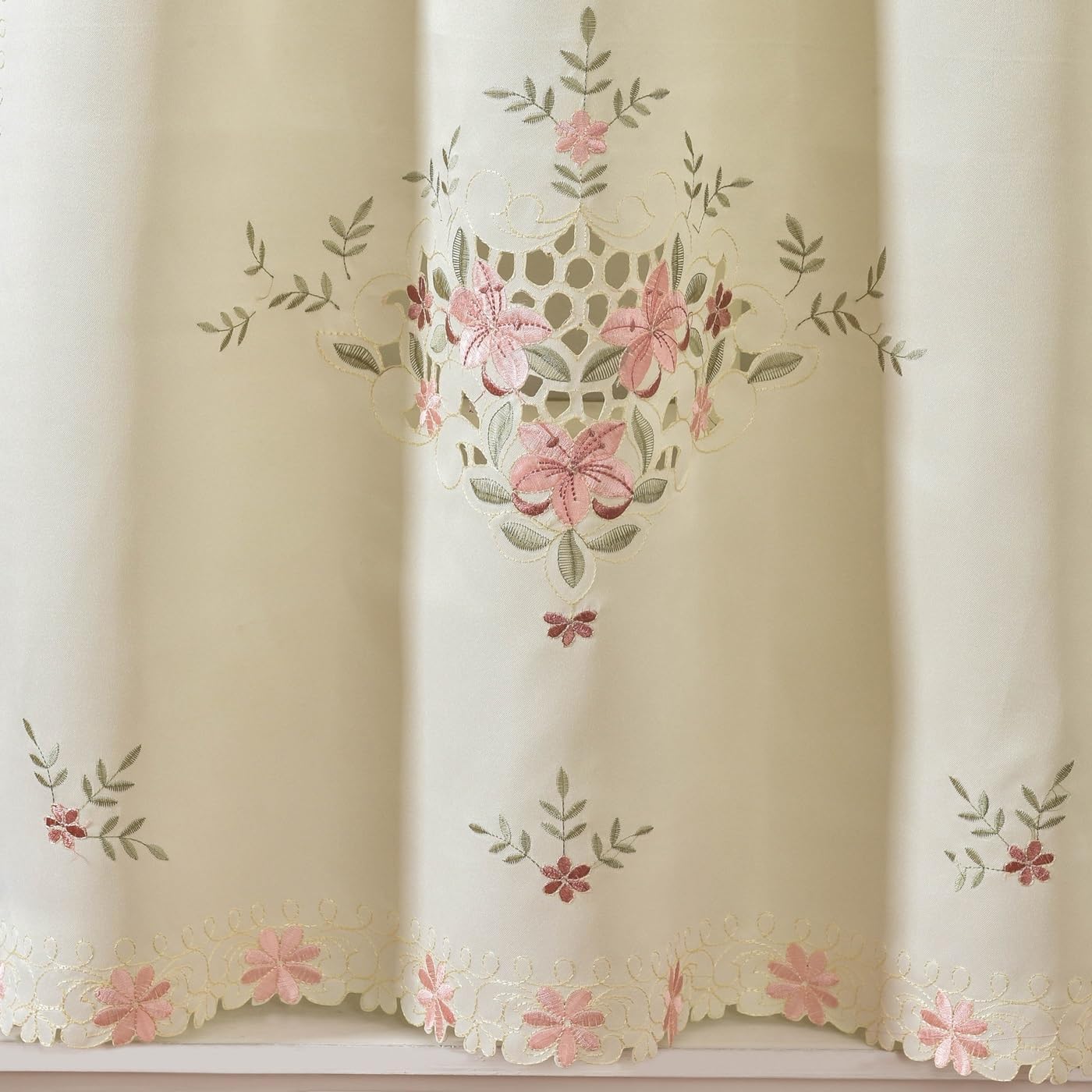 3pcs Multi-Color Embroidery Kitchen Curtains for Windows with cutworks, Swag Valance and Tiers Set,Multi-Color Kitchen Cafe Curtain Set（Beige） (Multicolor)