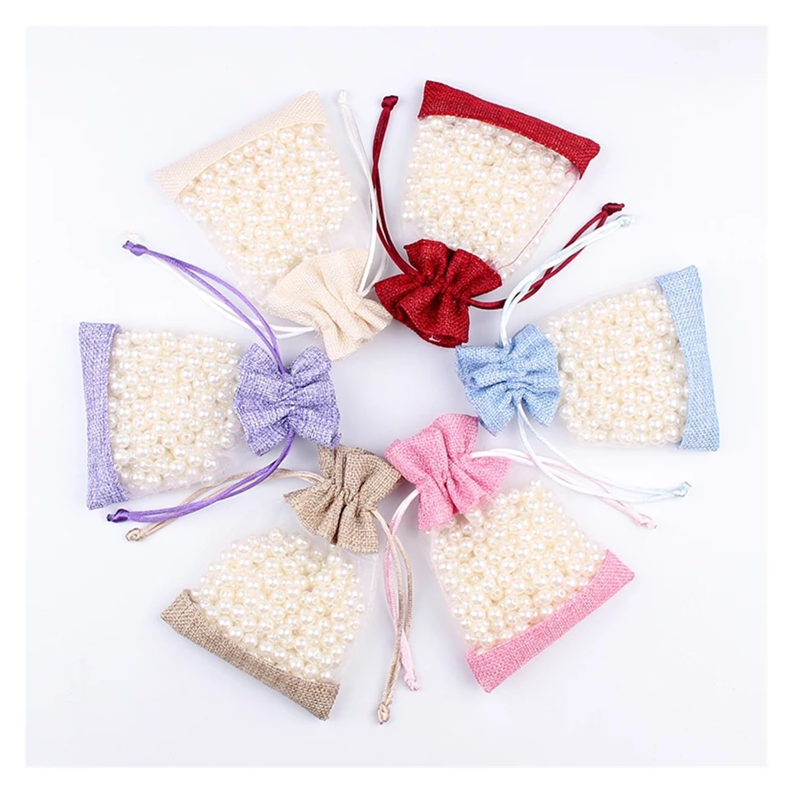 WENH 50 szt. Lniana torba Organza saszetka ze szwem sznurek do pakowania biżuterii woreczki na prezenty weselne(Multi,15X20CM_OTHER)