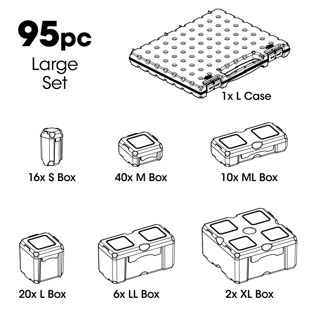 Cottage Mills DotBox Large Set 95 pc 94 Aufbewahrungsboxen in Einer Tragetasche. Es ist das ultimative Aufbewahrungssystem für kleine Gegenstände. Perfekt für Perlen, Schmuck und Bastelraum