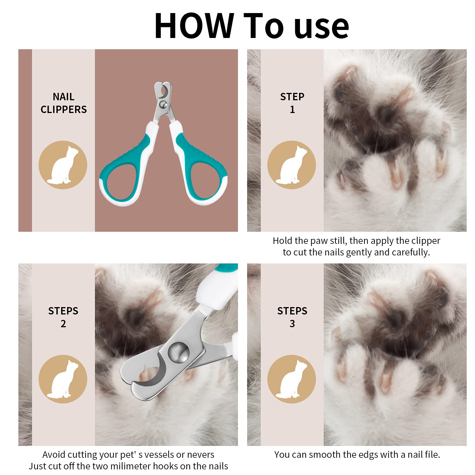 SUSSURRO Coupe Griffes Chat Professionnels, Coupe Ongle Animaux de Compagnie pour Chiots, Chatons, Cochons d'Inde, Oiseaux, Hamsters et Lapins, Ciseaux à Ongles Courbe en Acier Inoxydable
