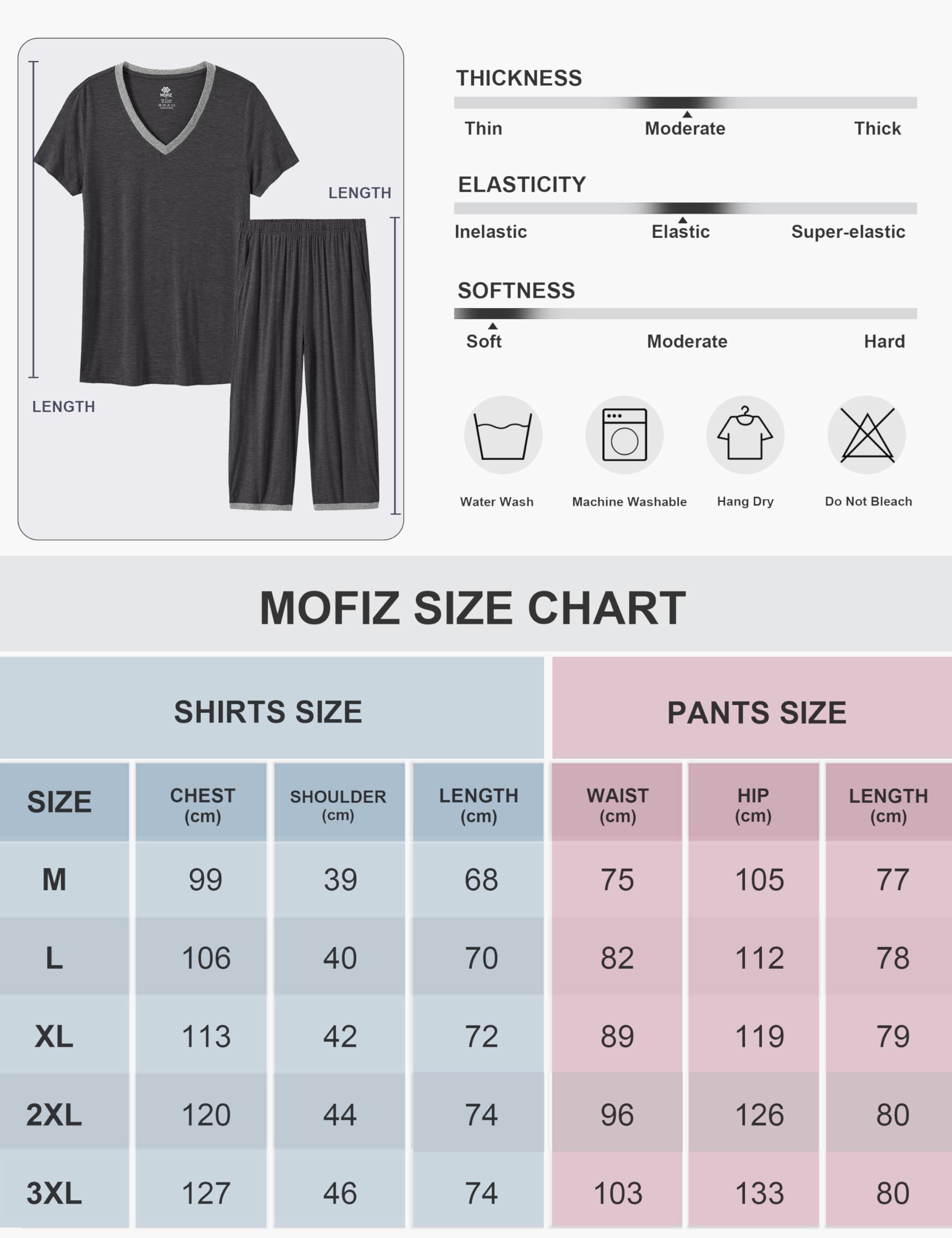 MoFiz Ensemble de Pyjama Femme Bambou Manche Courte Vêtements de Nuit Été Sleepwear Doux