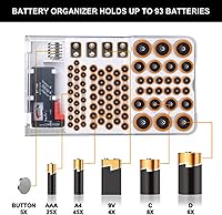 Vista 3 de Battery Organizer Storage Box with Tester,Clear Lid Battery Organizer Storage Case Holder Holds 93 Batteries Battery Storage Box Battery Carrying