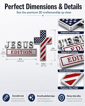 Blessed Jesus Edition Cross Emblem Metal Badge, 3D Chrome Metal American Flag Car Emblem, We The People Patriot Flag Auto Decal Stickers for Car, Truck, SUV, RV, Motorcycle(1PC)