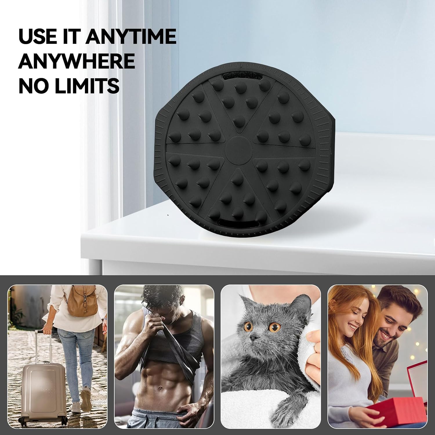 OTHIX Dual-Sided Silicone Body Scrubber, 2-in-1 Silicone Loofah for Shower Exfoliating Body Brush for Men and Women for All Skin, Scalp Massager Lather Well＆Easy to Clean (Black)