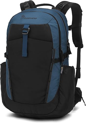 MOUNTAINTOP Mochila de senderismo de 40L Mochila ligera para acampar con correa de cintura y cremalleras YKK, Negro&azul, Mochilas Daypack