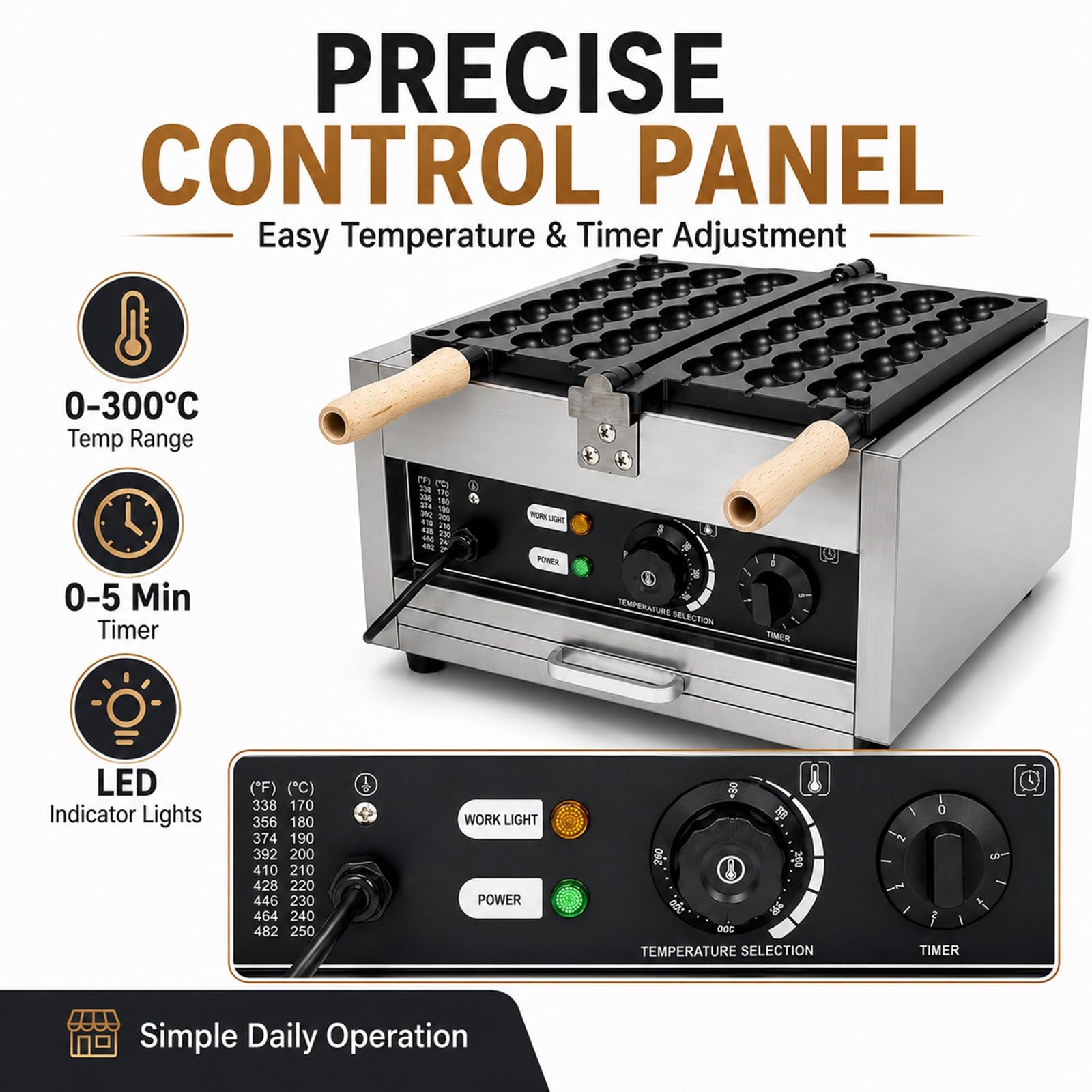 Macchina Professionale Per Waffle Su Stecco Tipo Bubble Waffle, Piastra In Acciaio Inox Antiaderente A 3 Scomparti, Design Girevole A 180°, Timer 0-5 Minuti, Per Bar, Snack Bar E Ristoranti