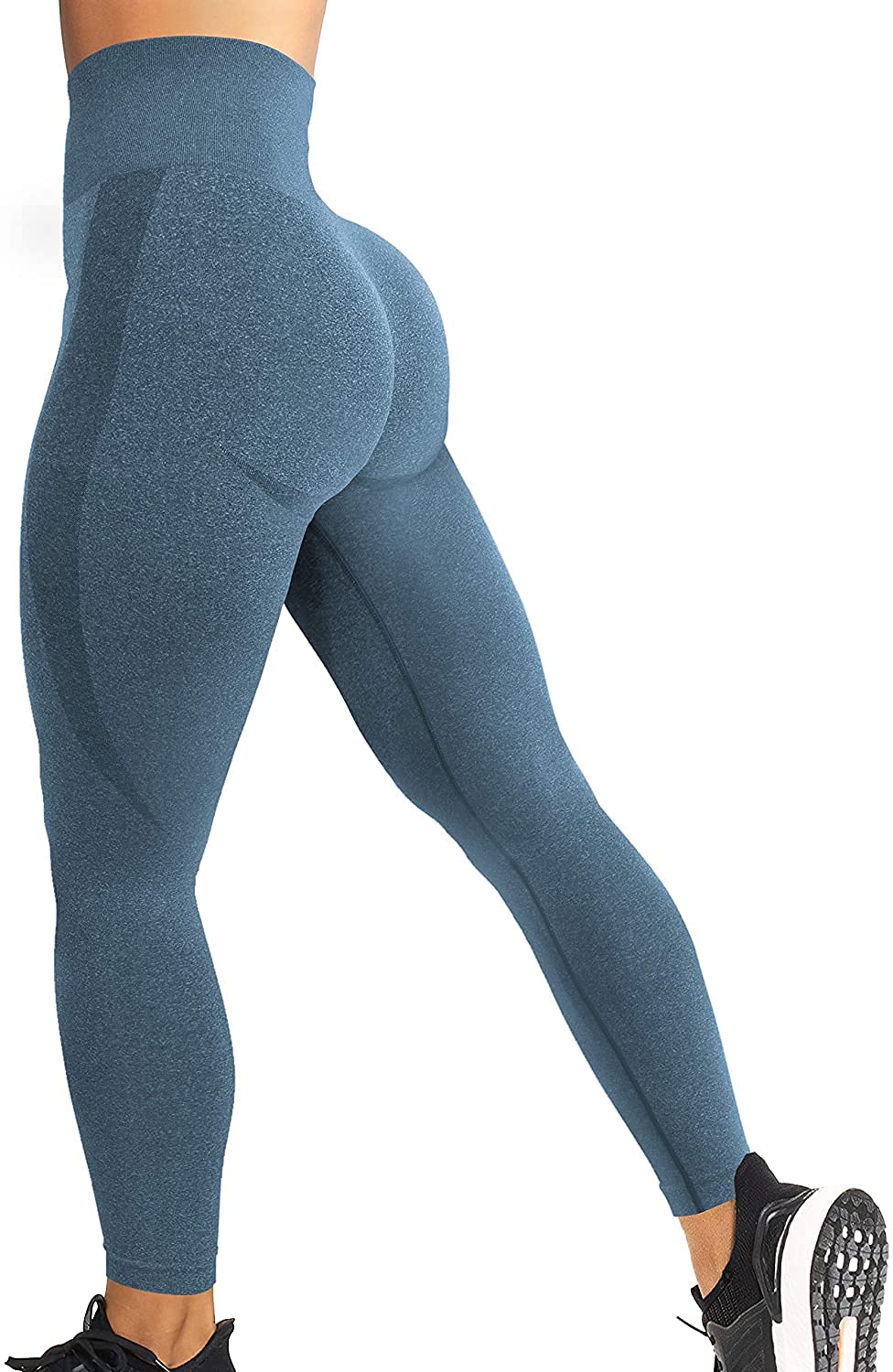 NA/HALAMODO Women High Waist Workout Gym Smile Contour Seamless Leggings Yoga Pants Tights (#0 Blue,Medium,M)