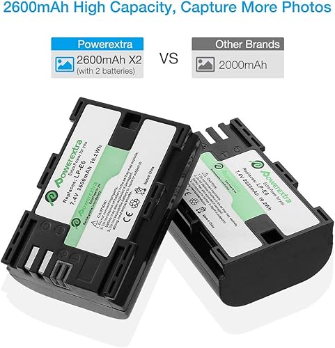 Miniatura 5 de Paquete de 2 baterías LP-E6N LP E6 compatibles con Canon EOS R R5 R6 R7, R5 C, R6 Mark II, EOS 5D Mark II III IV, 5D SR, 6D Mark II 7D Mark II, 6D