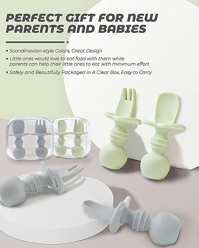 Miniatura 7 de DF DUALFERV 4 cucharas para bebé de 6 meses, cucharas de silicona para la primera etapa y tenedor para bebé, utensilios para niños pequeños para el