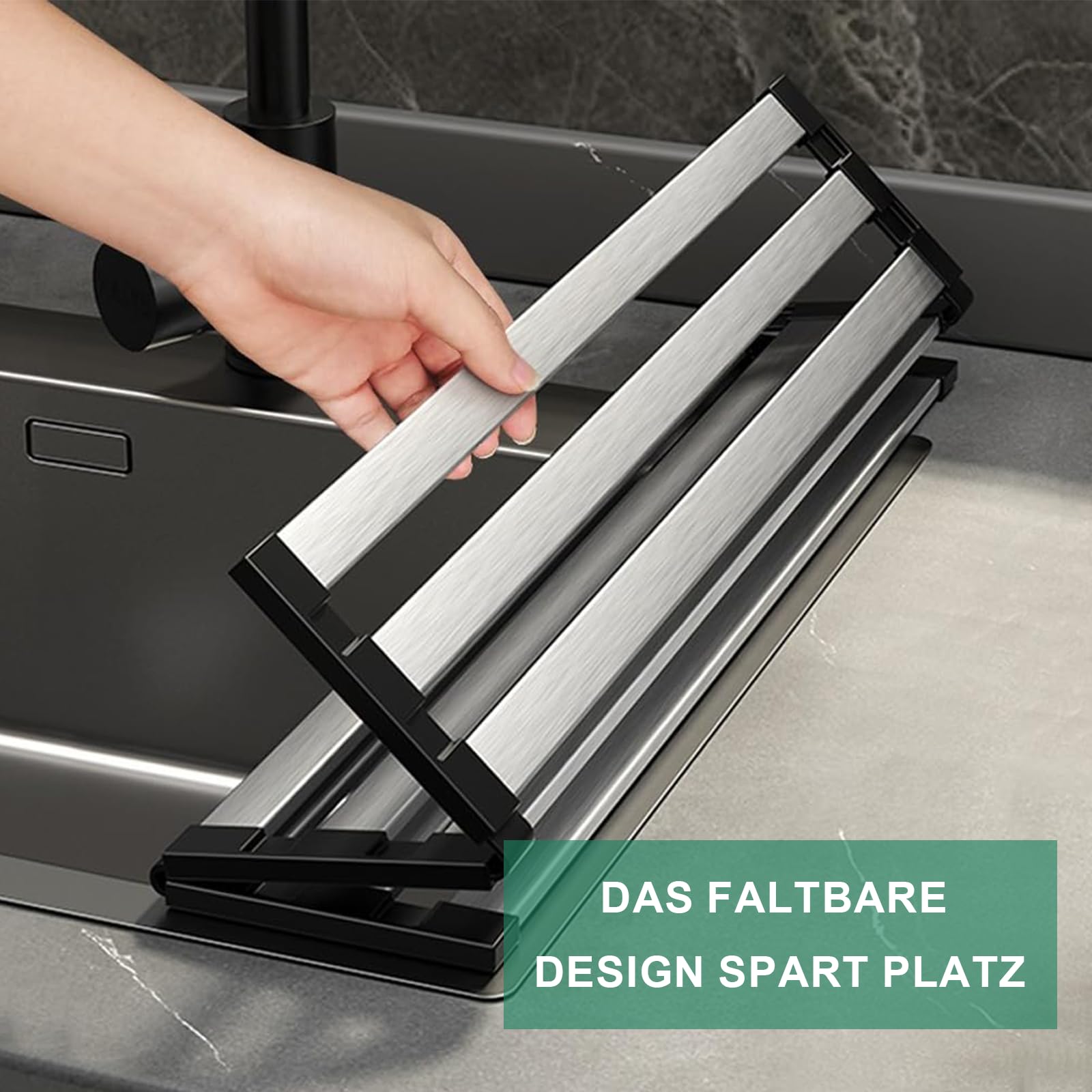 Escurreplatos plegable para fregadero con cesta, 45 x 32,5 cm