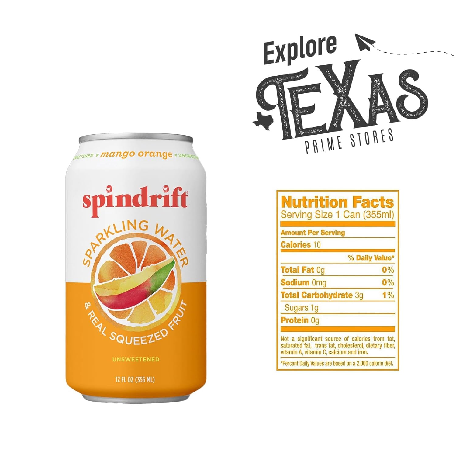 Spindrift 20- Pack of Mango-Orange Sparkling Water & Real Squeezed Fruit 12 fl oz Can