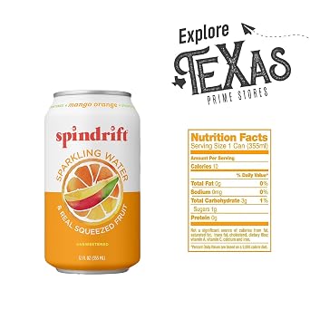 Spindrift 20- Pack of Mango-Orange Sparkling Water & Real Squeezed Fruit 12 fl oz Can