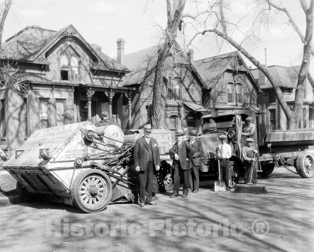 Restored Black & White Photo - Historic Denver, Colorado - Denver's Street Cleaners, c1914-14in x 11in