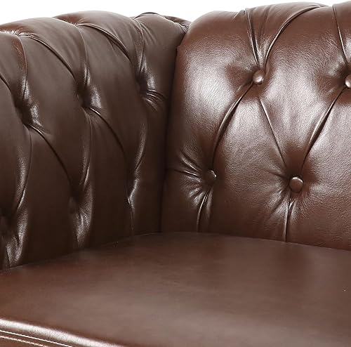 Miniatura 18 de RARZOE Moderno juego de sofá de 2 piezas para sala de estar, contemporáneo con botones copetudos, de piel sintética, sofá de tres plazas y sofá de