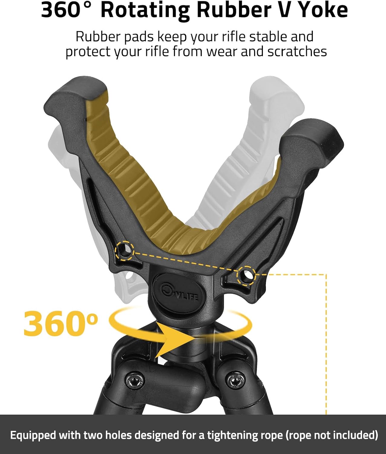 CVLIFE Hunting Bipod Shooting Bipod Shooting Stick, Rifle Hunting Stick with 360° V Yoke Rest, Twist Lock, Adjustable Portable Lightweight Aluminum Frame, Foam Handle, Spike Feet - Image 3